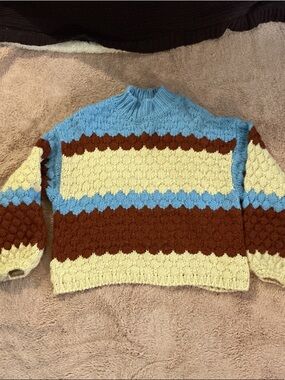 FOREVER-21 Chunky Colorblock Women's Sweater - Blue, Cream & Brown